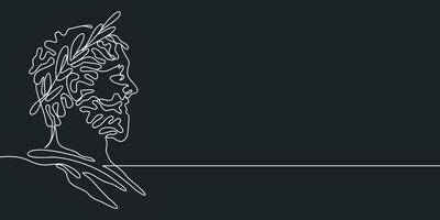 continu doubler, dessin de grec Dieu tête portant laurier couronne statue minimaliste, ancien grec figure visage tête statue illustration pour T-shirt, slogan conception impression graphique style vecteur