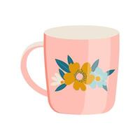 rose tasse avec floral modèle isolé sur blanc Contexte. vecteur