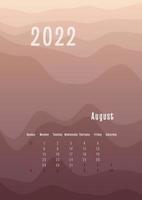 Calendrier vertical d'août 2022 chaque mois séparément. modèle de planificateur personnel mensuel. fond coloré dégradé abstrait silhouette pic, conception pour l'impression et le numérique vecteur