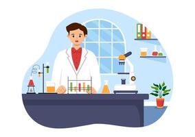 illustration de une laboratoire conduite scientifique recherche, expérimentation, et la mesure dans une plat dessin animé style Contexte vecteur