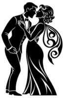 couple baiser illustration noir et blanc vecteur