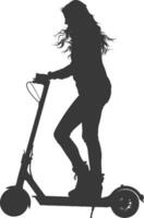 silhouette fille équitation électrique scooter plein corps noir Couleur seulement vecteur
