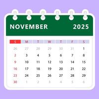 novembre 2025 calendrier. dimanche début vecteur