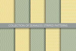 collection de vert sans couture rayé contour motifs. Facile papier linéaire zigzag et vague textures. minimaliste textile impressions vecteur
