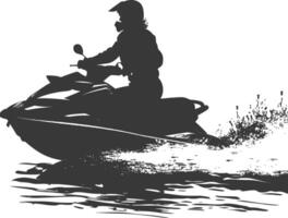 silhouette personnes âgées femme équitation jet ski plein corps noir Couleur seulement vecteur