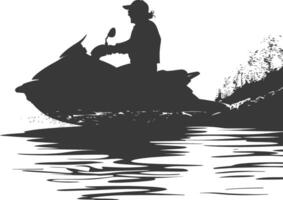 silhouette personnes âgées femme équitation jet ski plein corps noir Couleur seulement vecteur