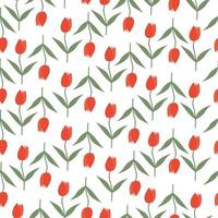 illustration vectorielle de tulipe dessinée à la main floral design plat sans couture modèle. fleurs de tulipes rouges au début du printemps et en été. vecteur