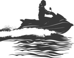 silhouette personnes âgées femme équitation jet ski plein corps noir Couleur seulement vecteur