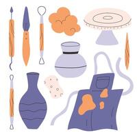 ensemble de poterie outils dans plat style. collection de outils pour argile dans main tiré style. illustration. vecteur