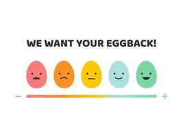 nous voulons votre concept d'emoji de rétroaction eggback pour joyeuses pâques. émoticônes d'œufs en colère, triste vecteur