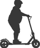 silhouette graisse garçon équitation électrique scooter plein corps noir Couleur seulement vecteur