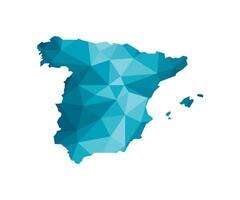 isolé illustration icône avec simplifié bleu silhouette de Royaume de Espagne carte. polygonal géométrique style, triangulaire formes. blanc Contexte. vecteur