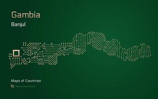 Gambie carte avec une Capitale de banjul montré dans une puce électronique modèle avec processeur. gouvernement électronique. monde des pays Plans. puce électronique séries vecteur