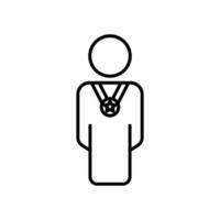 icône de ligne de personnes avec médaille. champion, vainqueur. illustration simple. trait modifiable. vecteur de modèle de conception