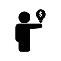 icône de personnes avec lampe et dollar. symbole de l'entreprise. illustration simple. trait modifiable. vecteur de modèle de conception