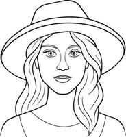 mignonne fille avec chapeau noir et blanc illustration vecteur