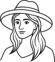 mignonne fille avec chapeau noir et blanc illustration vecteur