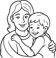 content mère et bébé illustration noir et blanc vecteur