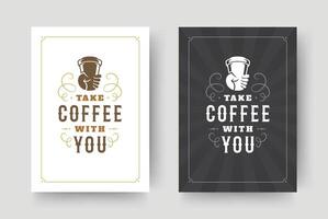 café citation ancien typographique style inspirant phrase conception illustration. vecteur