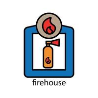 icône de couleur linéaire de caserne de pompiers. trait modifiable. vecteur de modèle de conception