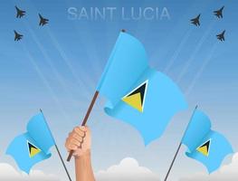 drapeaux de sainte-lucie flottant sous le ciel bleu vecteur