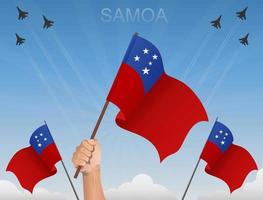 drapeaux samoans flottant sous le ciel bleu vecteur