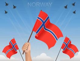 drapeaux norvégiens flottant sous le ciel bleu vecteur