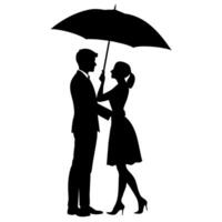 une romantique couple en portant parapluie silhouette, isolé blanc Contexte vecteur