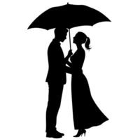 une romantique couple en portant parapluie silhouette, isolé blanc Contexte vecteur