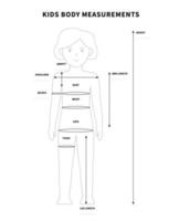 mesures du corps des enfants pour l'industrie de la mode et la couture, tableau des tailles des proportions des enfants vecteur