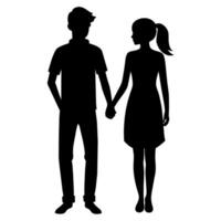 couple de Jeune adolescent Université élèves sont permanent avec en portant main chaque autre, silhouette vecteur