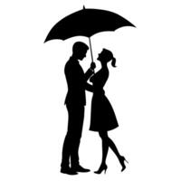 une romantique couple en portant parapluie silhouette, isolé blanc Contexte vecteur
