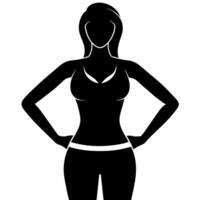 une svelte femme des stands avec sa mains sur sa hanches, Faire des exercices silhouette vecteur