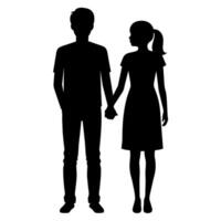 couple de Jeune adolescent Université élèves sont permanent avec en portant main chaque autre, silhouette vecteur