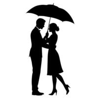 une romantique couple en portant parapluie silhouette, isolé blanc Contexte vecteur