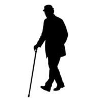 vieux homme en marchant et s'appuyer sur une canne, ensemble contre une blanc Contexte vecteur