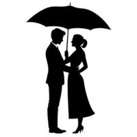 une romantique couple en portant parapluie silhouette, isolé blanc Contexte vecteur