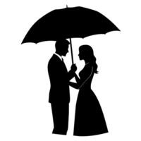 une romantique couple en portant parapluie silhouette, isolé blanc Contexte vecteur