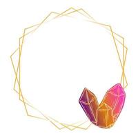 joli cadre hexagonal doré avec cristal rose pour une invitation de mariage, joyeux anniversaire. illustration vectorielle de ligne de griffonnages. vecteur
