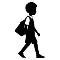une étudiant garçon Aller à école avec école sac silhouette vecteur