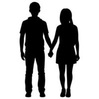 couple de Jeune adolescent Université élèves sont permanent avec en portant main chaque autre, silhouette vecteur