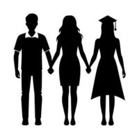 couple de Jeune adolescent Université élèves sont permanent avec en portant main chaque autre, silhouette vecteur