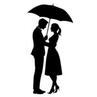 une romantique couple en portant parapluie silhouette, isolé blanc Contexte vecteur