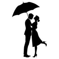 une romantique couple en portant parapluie silhouette, isolé blanc Contexte vecteur