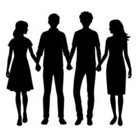couple de Jeune adolescent Université élèves sont permanent avec en portant main chaque autre, silhouette vecteur
