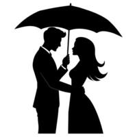 une romantique couple en portant parapluie silhouette, isolé blanc Contexte vecteur