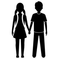 couple de Jeune adolescent Université élèves sont permanent avec en portant main chaque autre, silhouette vecteur