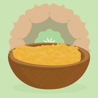 beurre de ghee dans un bol en bois. asie inde beurre traditionnel en style cartoon. ingrédient alimentaire pour la cuisson. mandala. illustration vectorielle plane vecteur
