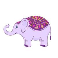 éléphant dans le style indien. illustration de dessin animé pour l'impression, arrière-plans, fonds d'écran, emballages, cartes de voeux, affiches, autocollants, textile, design saisonnier. isolé sur fond blanc. vecteur