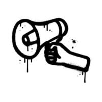 main en portant mégaphone dans vaporisateur peint graffiti Urbain style. ancien grungy haut-parleur griffonnage illustration isolé sur blanc Contexte vecteur